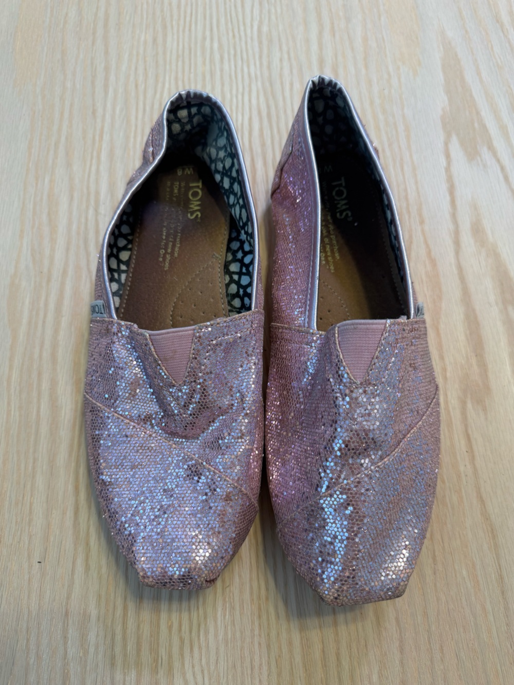 Toms Pink Rose Gold Glitter Slip-On Flats